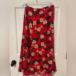Vintage 90s Floral Red Button Front Skirt